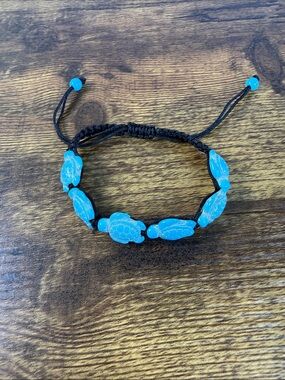 Handcrafted Turquoise Turtle Bracelet with Adjustable Black Cord
